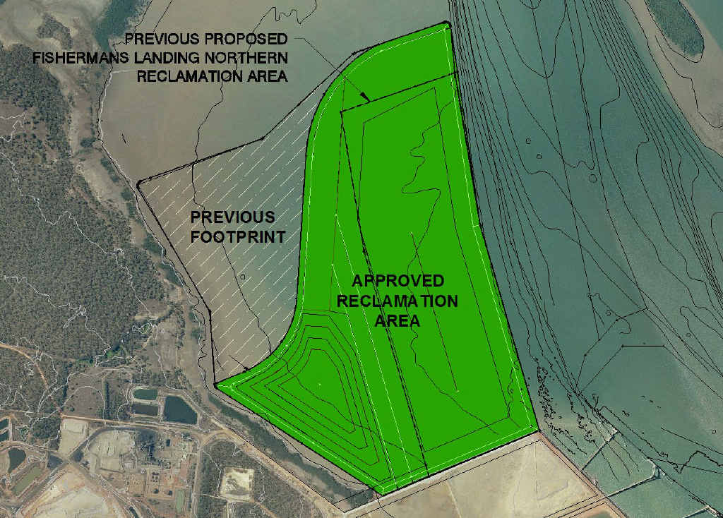 The reclamation area shows the 400ha shape and the approved 300ha shape. The reclamation area shows the 400ha shape and the approved 300ha shape.